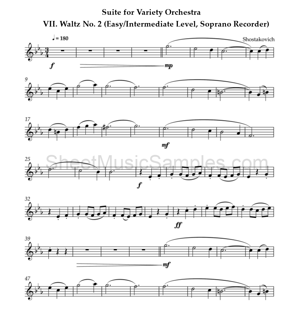 Suite for Variety Orchestra - VII. Waltz No. 2 (Easy/Intermediate Level, Soprano Recorder)