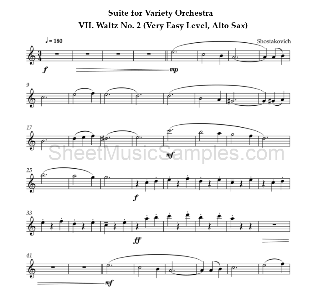 Suite for Variety Orchestra - VII. Waltz No. 2 (Very Easy Level, Alto Sax)