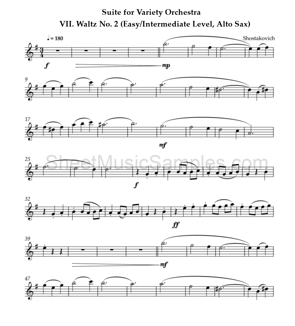 Suite for Variety Orchestra - VII. Waltz No. 2 (Easy/Intermediate Level, Alto Sax)