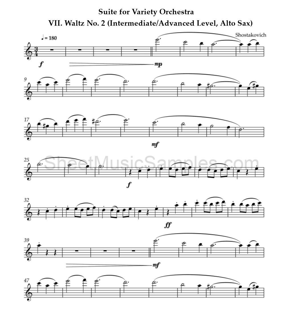 Suite for Variety Orchestra - VII. Waltz No. 2 (Intermediate/Advanced Level, Alto Sax)