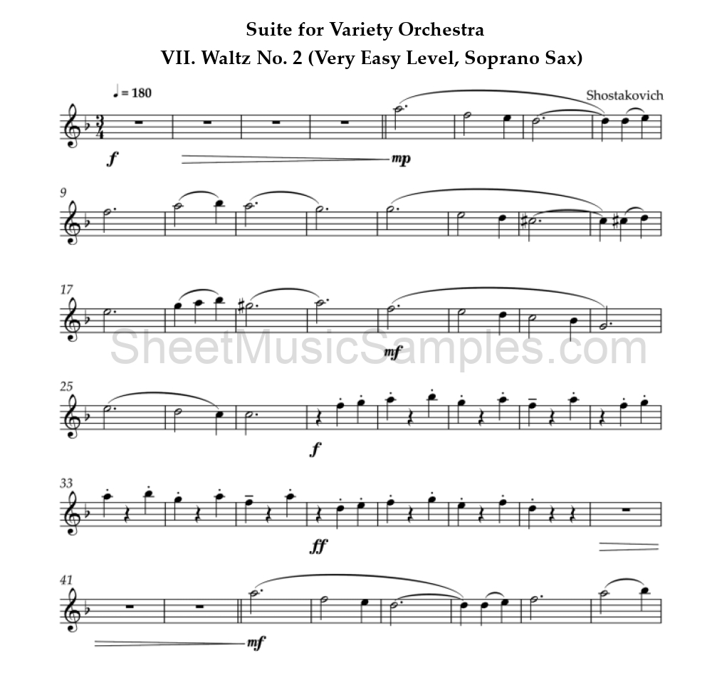 Suite for Variety Orchestra - VII. Waltz No. 2 (Very Easy Level, Soprano Sax)