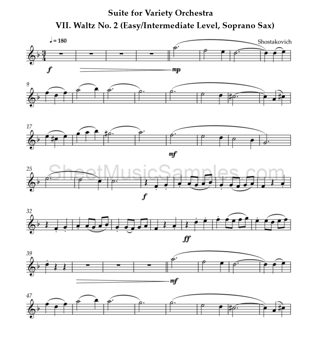 Suite for Variety Orchestra - VII. Waltz No. 2 (Easy/Intermediate Level, Soprano Sax)