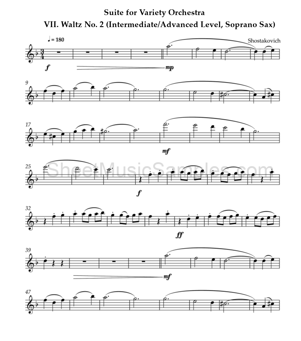 Suite for Variety Orchestra - VII. Waltz No. 2 (Intermediate/Advanced Level, Soprano Sax)