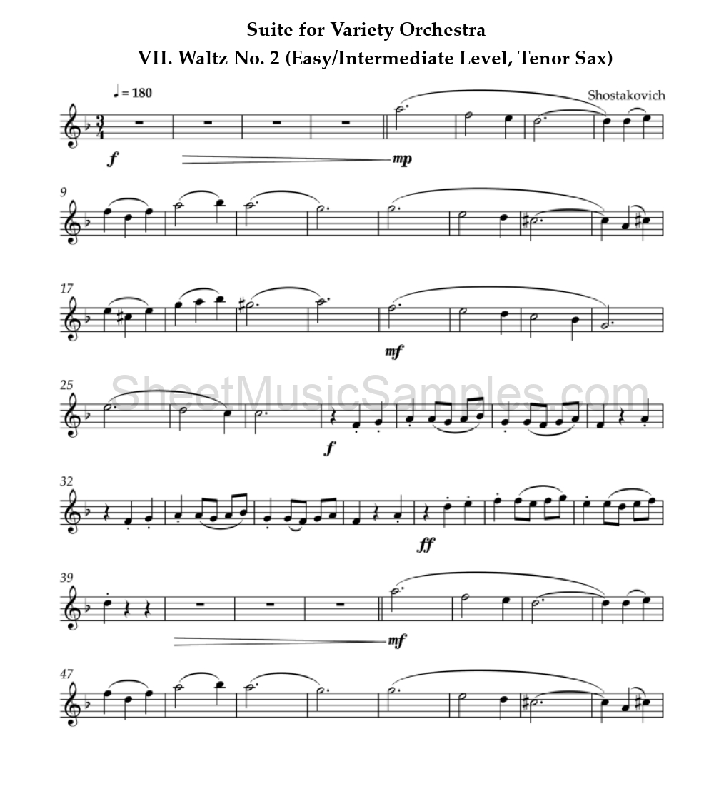 Suite for Variety Orchestra - VII. Waltz No. 2 (Easy/Intermediate Level, Tenor Sax)