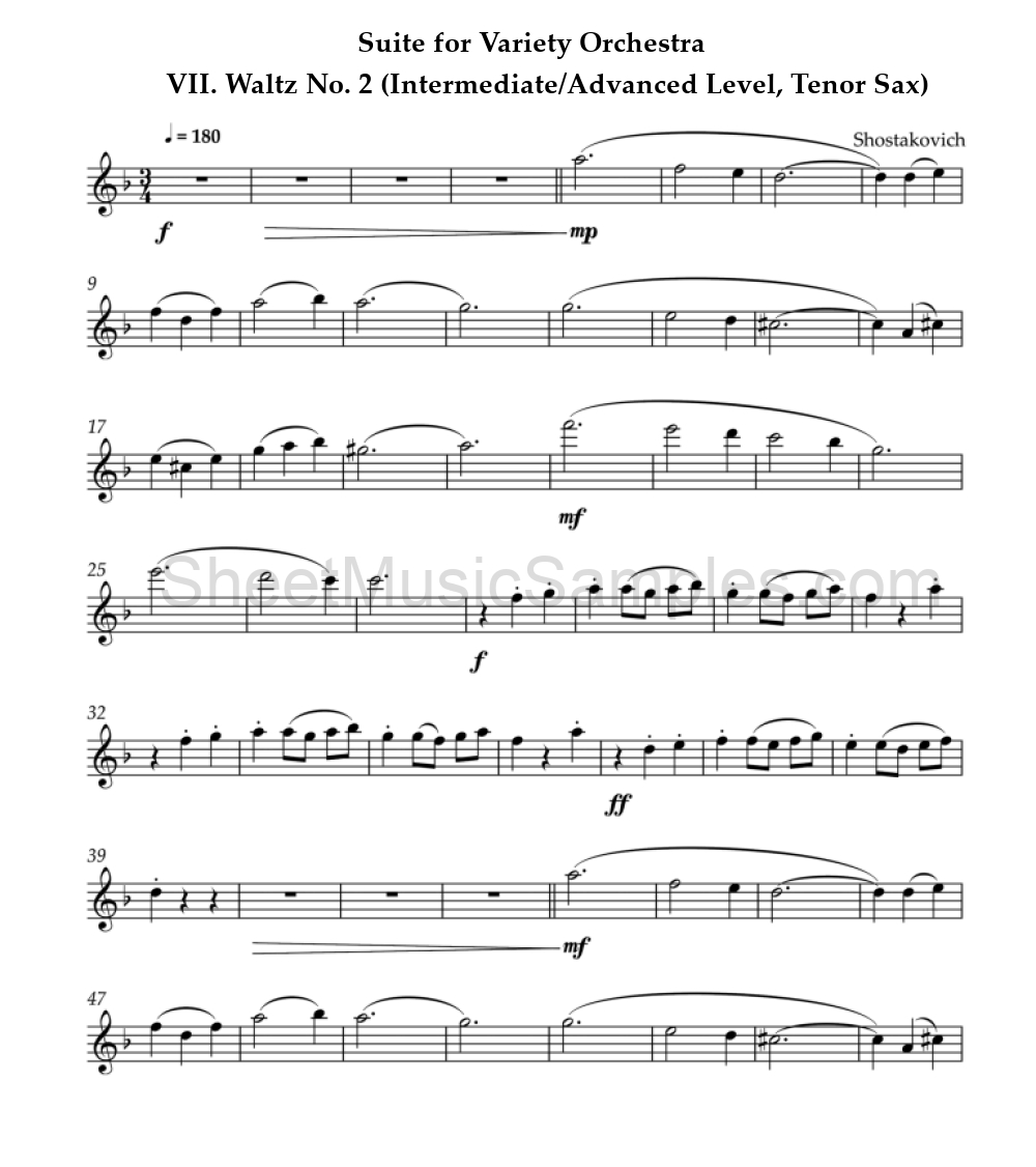 Suite for Variety Orchestra - VII. Waltz No. 2 (Intermediate/Advanced Level, Tenor Sax)