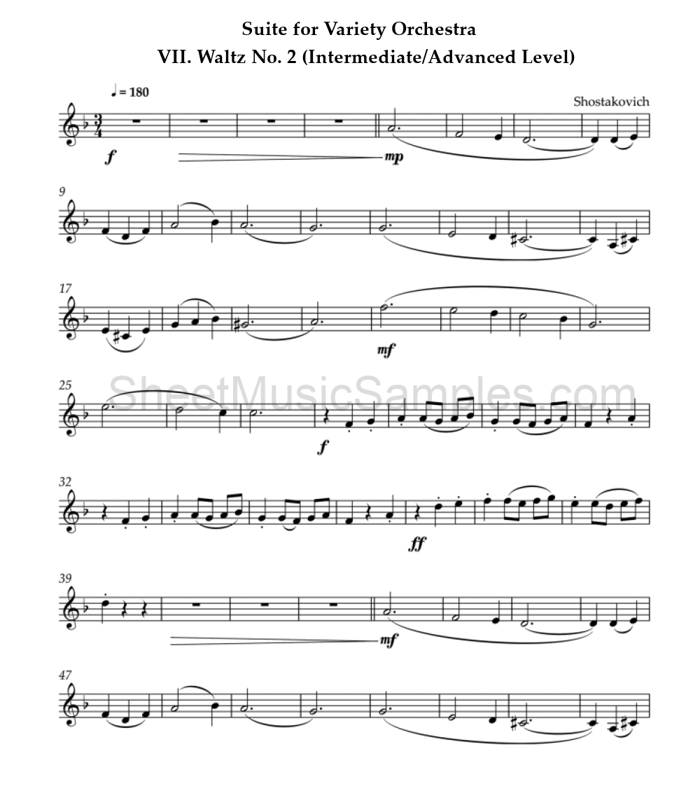 Suite for Variety Orchestra - VII. Waltz No. 2 (Intermediate/Advanced Level)