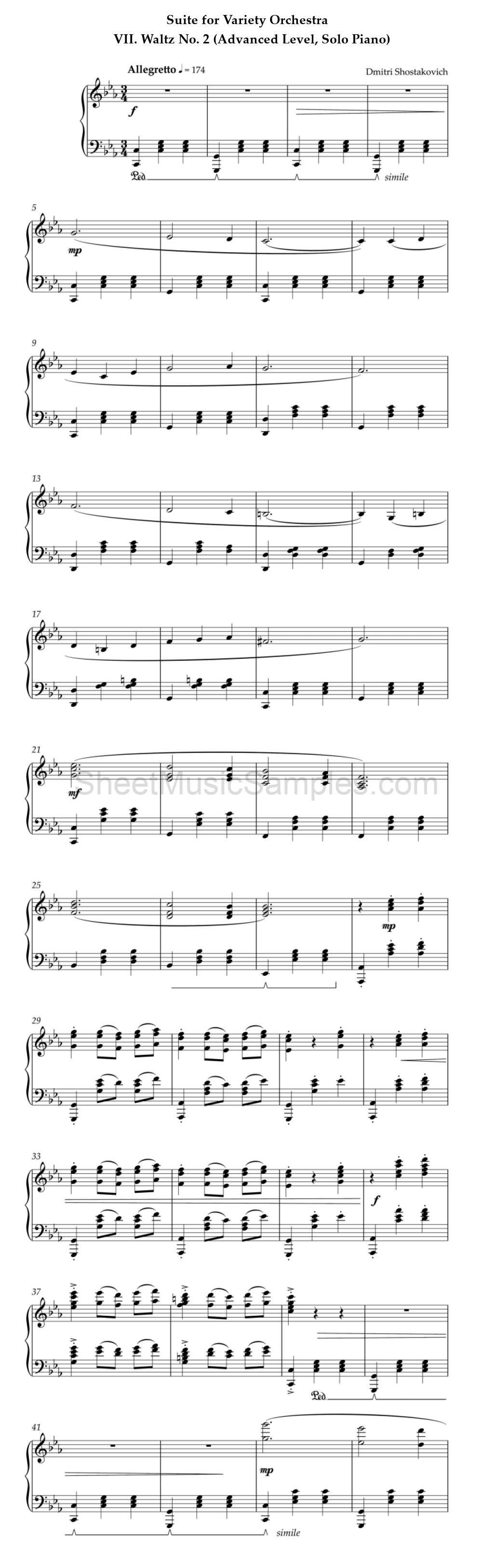 Suite for Variety Orchestra - VII. Waltz No. 2 (Advanced Level, Solo Piano)