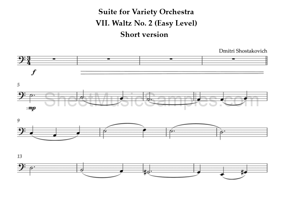 Suite for Variety Orchestra - VII. Waltz No. 2 (Easy Level) - Short version