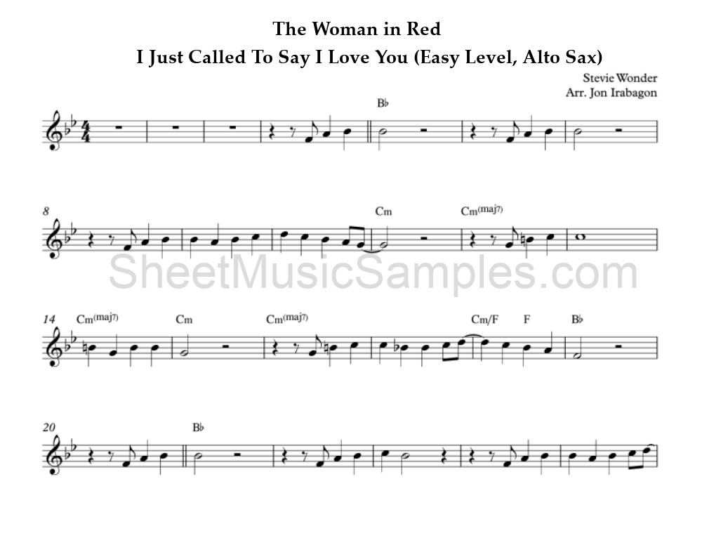 The Woman in Red - I Just Called To Say I Love You (Easy Level, Alto Sax)