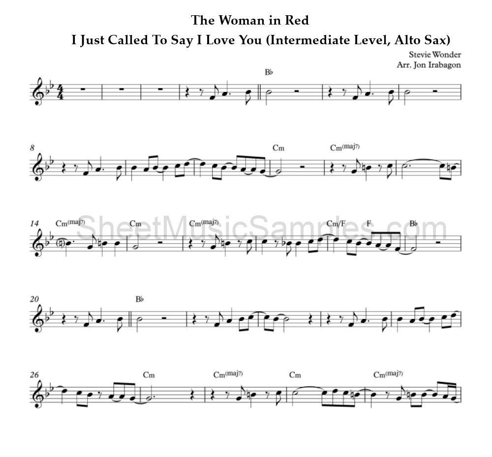 The Woman in Red - I Just Called To Say I Love You (Intermediate Level, Alto Sax)