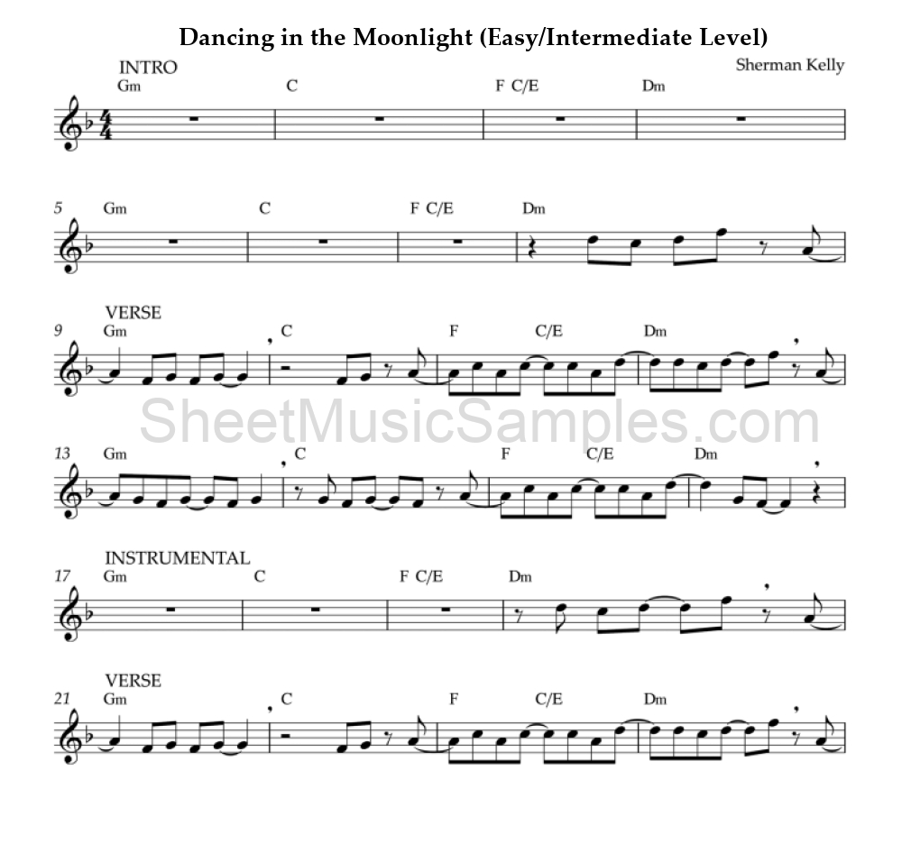 Dancing in the Moonlight (Easy/Intermediate Level)