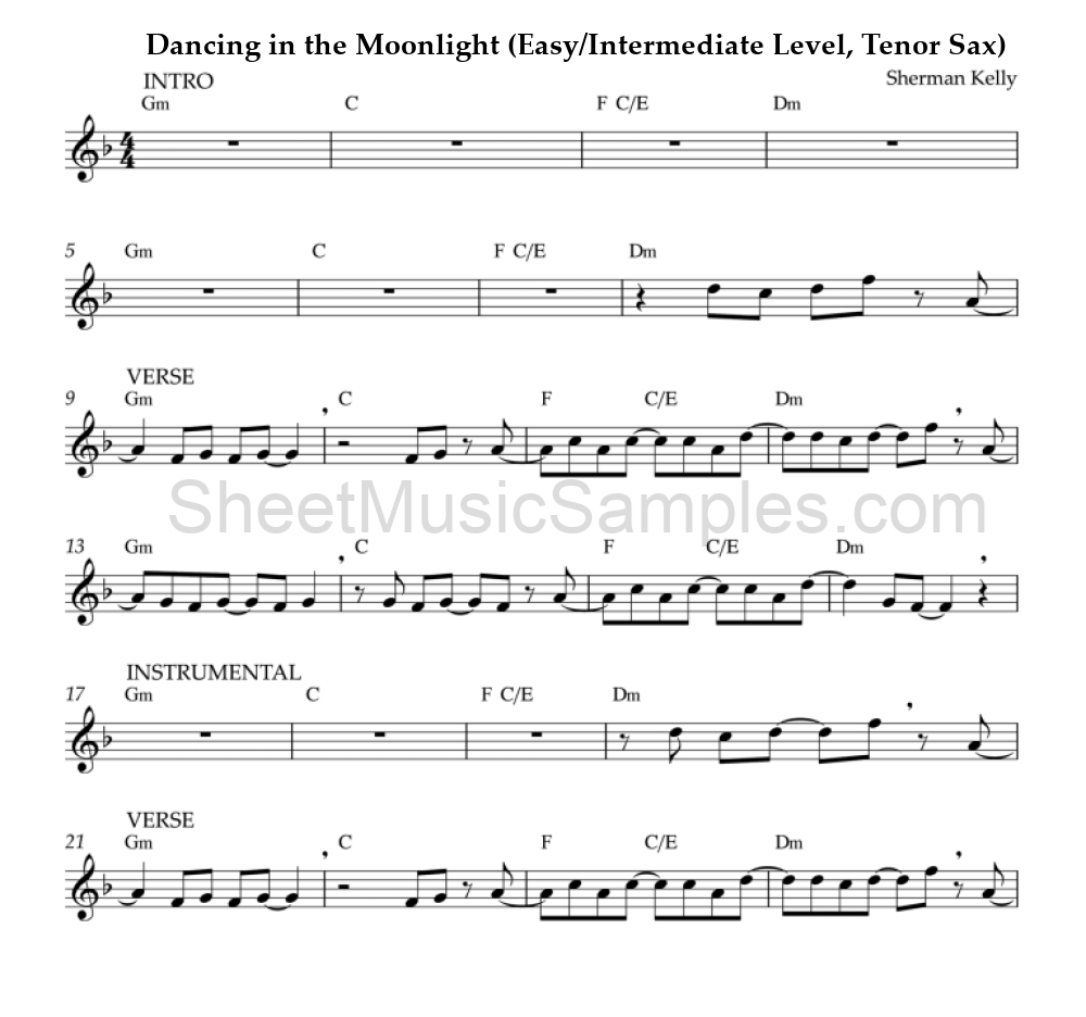 Dancing in the Moonlight (Easy/Intermediate Level, Tenor Sax)