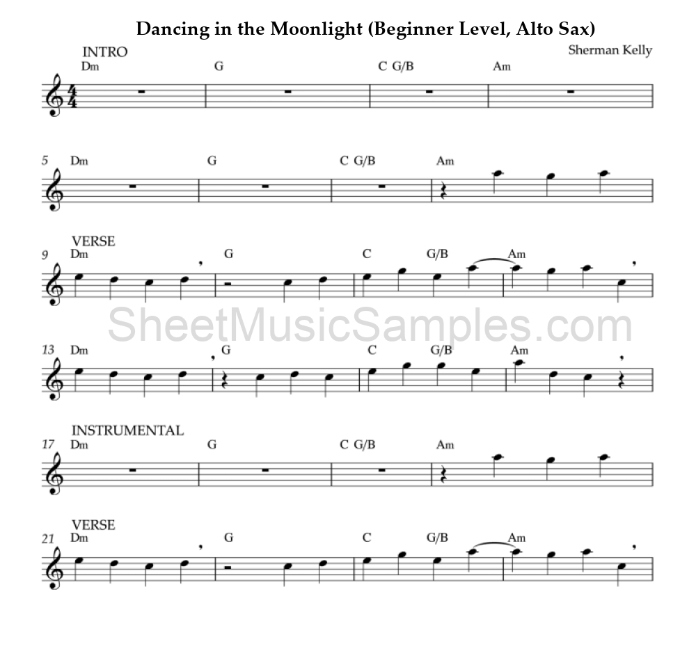 Dancing in the Moonlight (Beginner Level, Alto Sax)