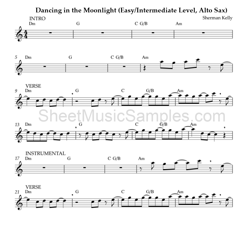 Dancing in the Moonlight (Easy/Intermediate Level, Alto Sax)