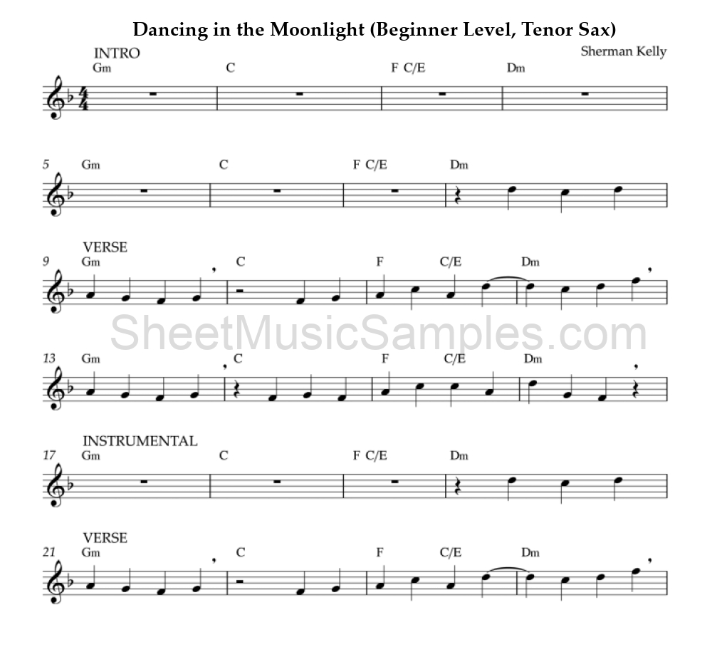 Dancing in the Moonlight (Beginner Level, Tenor Sax)