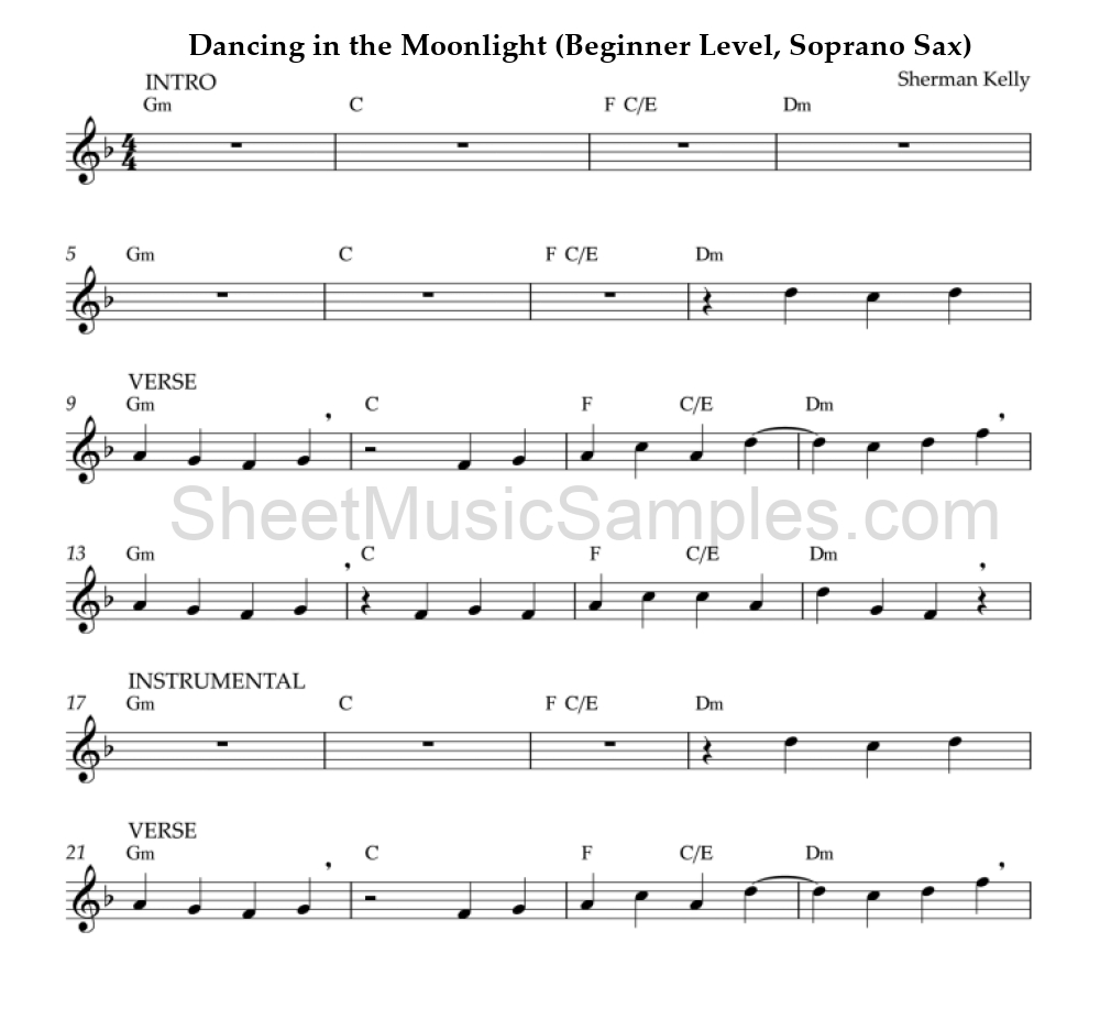 Dancing in the Moonlight (Beginner Level, Soprano Sax)