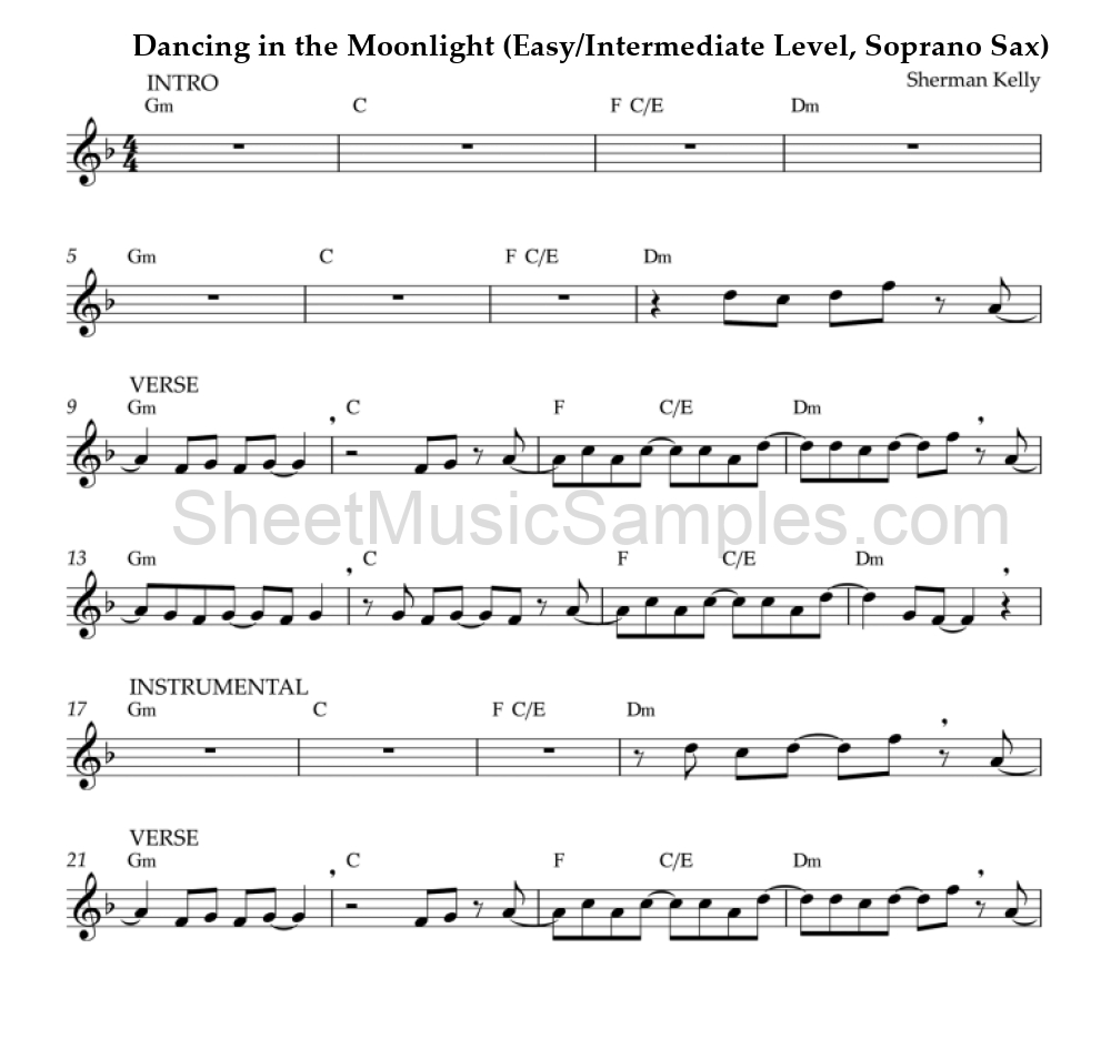 Dancing in the Moonlight (Easy/Intermediate Level, Soprano Sax)