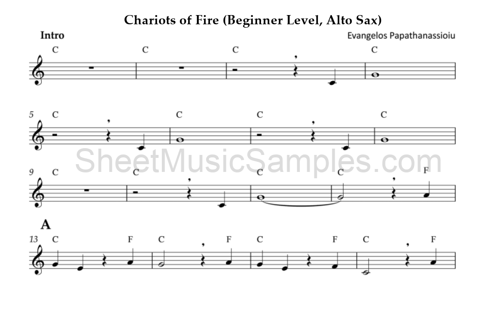 Chariots of Fire (Beginner Level, Alto Sax)