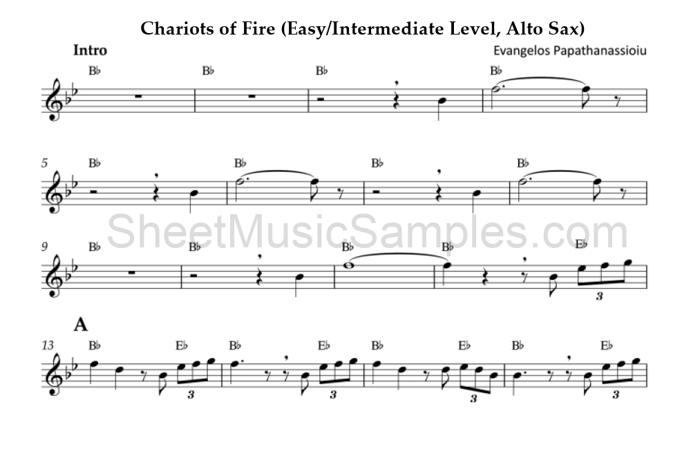 Chariots of Fire (Easy/Intermediate Level, Alto Sax)