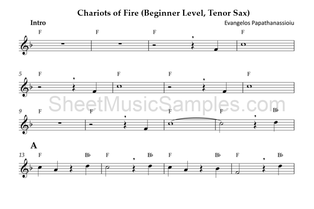 Chariots of Fire (Beginner Level, Tenor Sax)