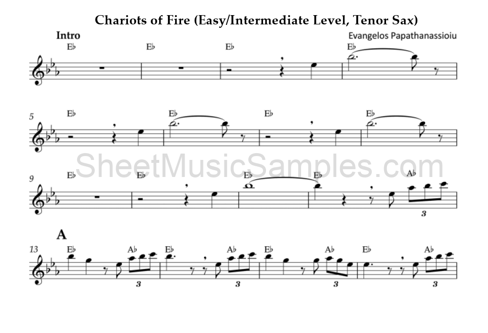 Chariots of Fire (Easy/Intermediate Level, Tenor Sax)