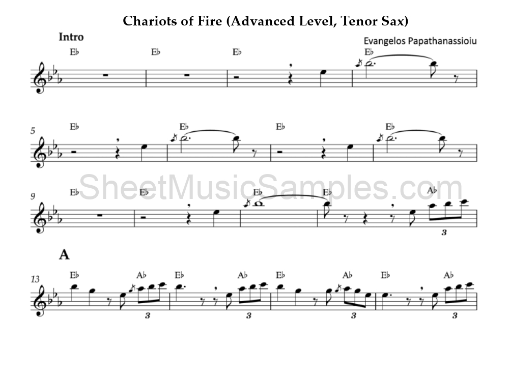 Chariots of Fire (Advanced Level, Tenor Sax)