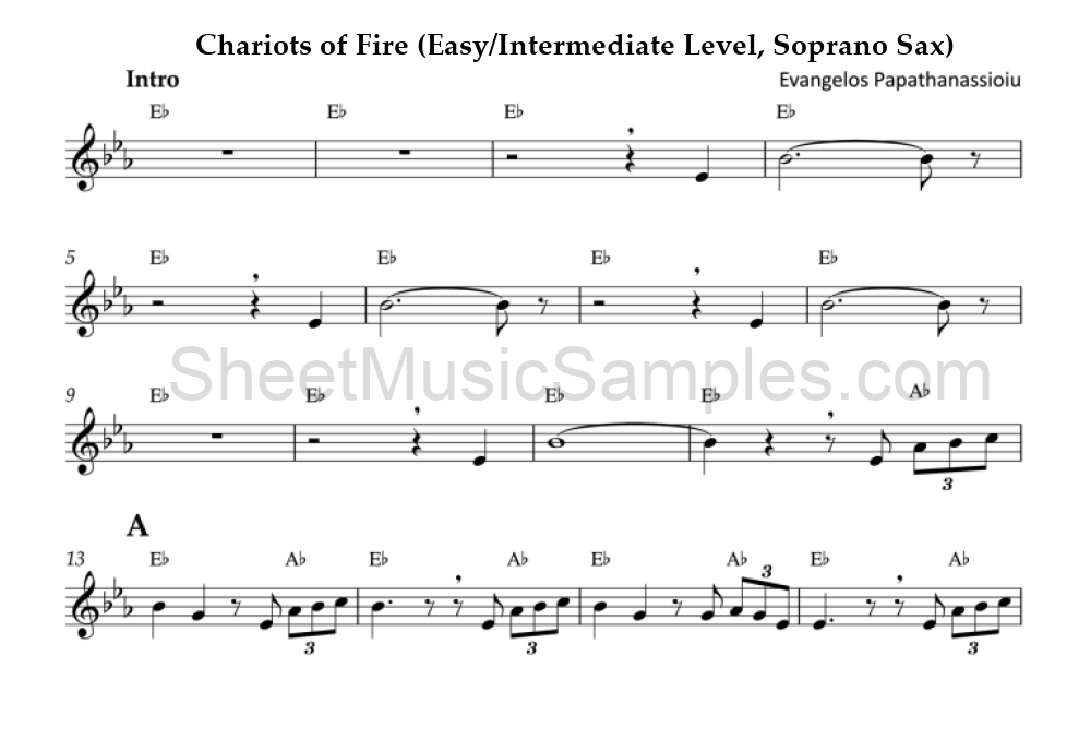 Chariots of Fire (Easy/Intermediate Level, Soprano Sax)